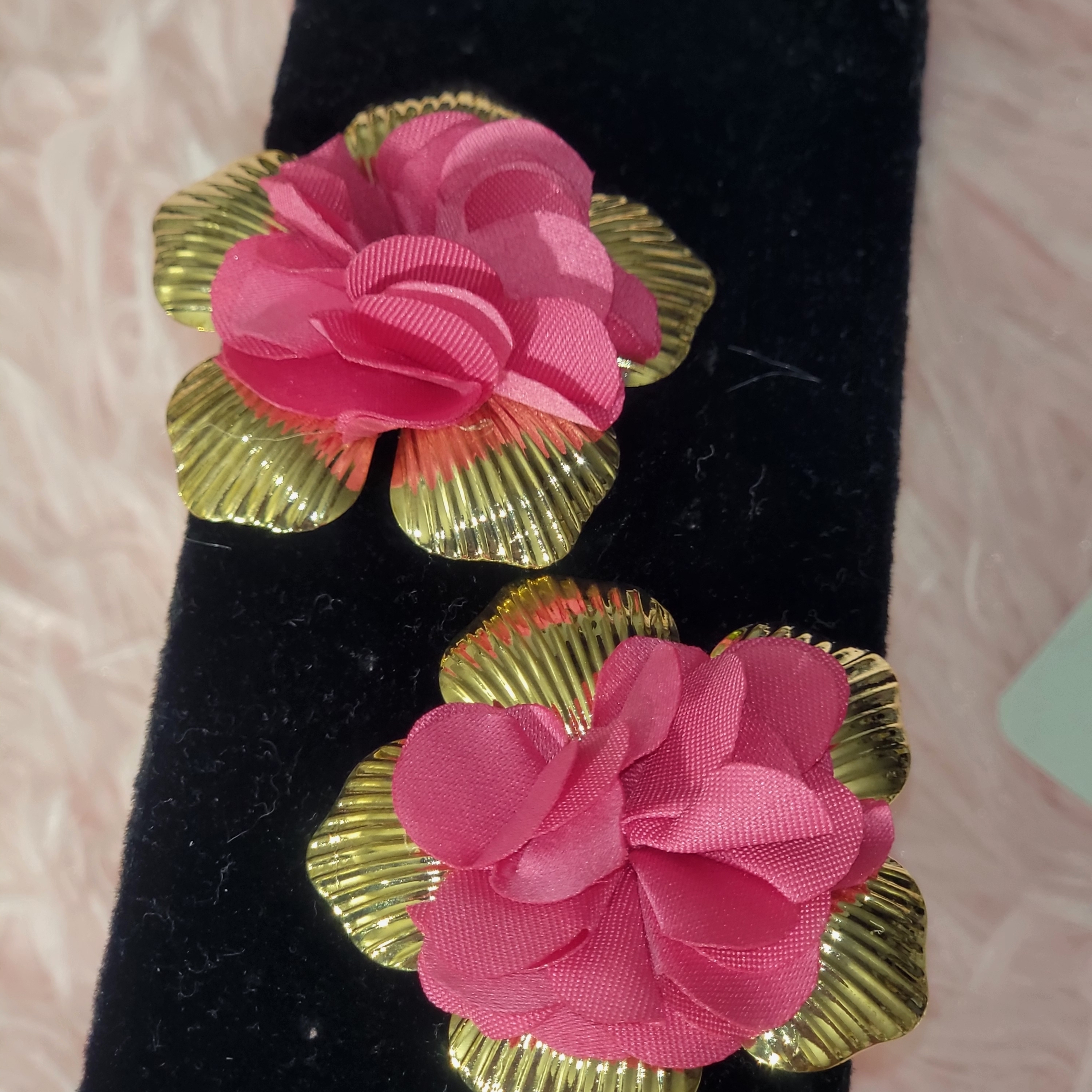 Pink And Gold Floral Earrings